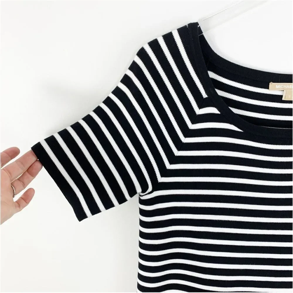 Michael Kors Short Sleeve Black and White Striped T-Shirt Dress‎